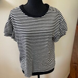 Madewell - black and white striped Small tee with ruffle sleeves